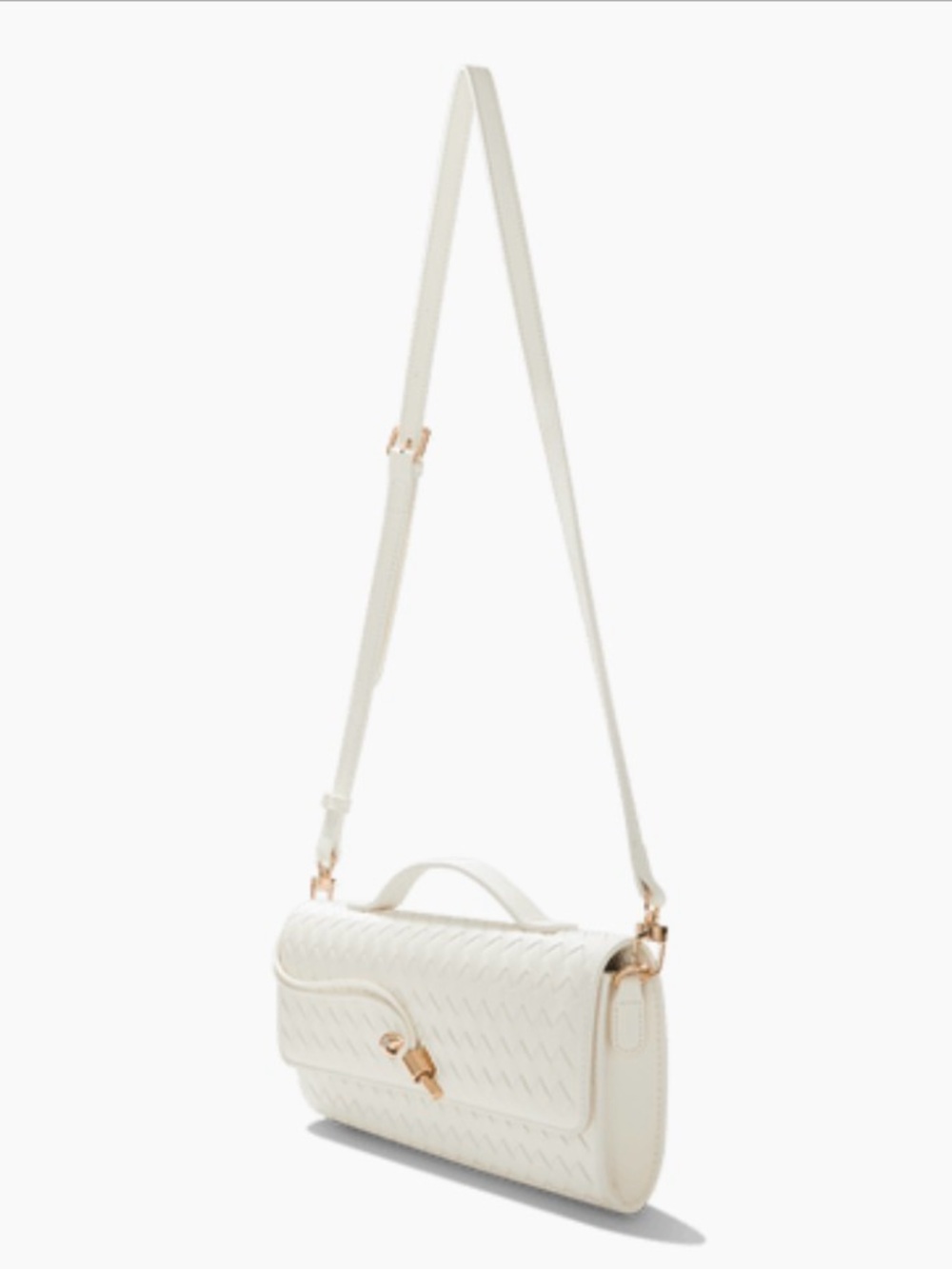 Ivory Woven Leather Crossbody with Gold-Tone Hardware